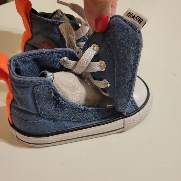 VELCRO CONVERSE ALL STAR BLUE ORANGE WHITE HIGH TOP CANVAS SNEAKERS girl boy 5 - Picture 4 of 12